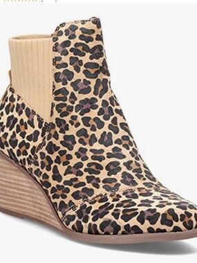 Toms Leopard Print Chelsea Wedge Bootie - Beige & Black